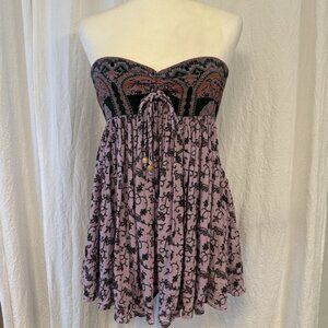 Free People Elowen Strapless Printed Romper Purple Lavender Fields XS